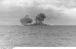 German battleship Bismarck firing on Hood and Prince of Wales Battle of Denmark Strait German ...jpg